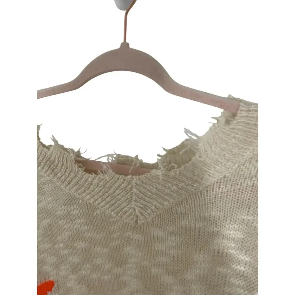 Main Strip Star Distressed Sweater Scoopneck Preppy Teacher Funky Oversized M